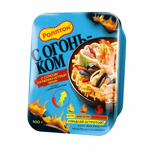 Лапша б/п РОЛЛТОН с морепродуктами и с соусом Огненно-острый чили 100г