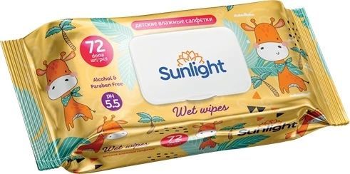 Влажные детские салфетки САНЛАЙТ Сова/Жираф с клапаном 72шт