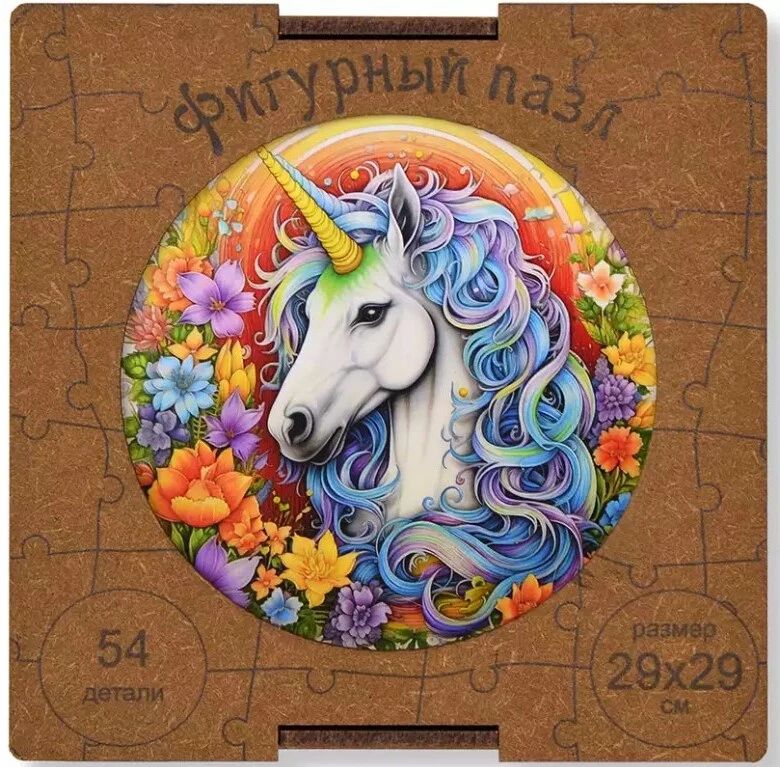 Пазл фигурный АПИЛКА Фантазия Единорог в цветах арт.ДП12