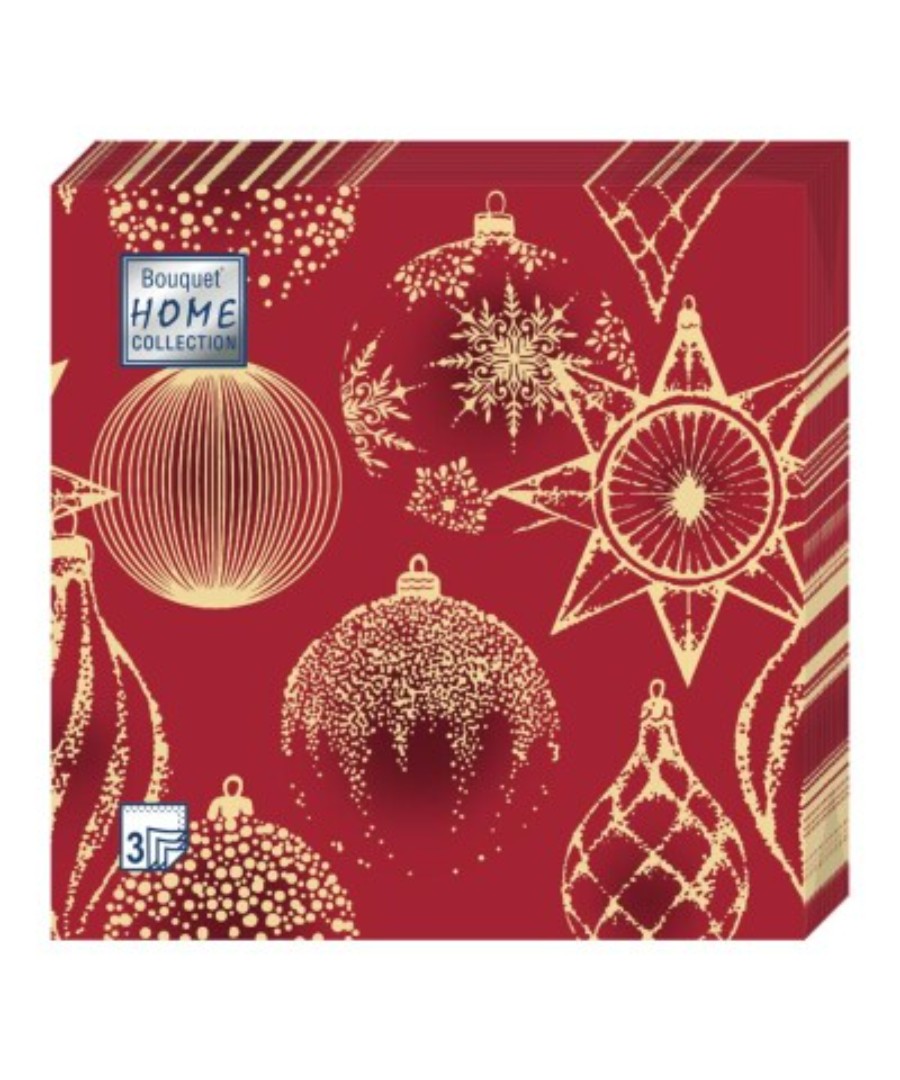 Салфетки ХОУМ КОЛЛЕКШН Золотые украшения на красном 33*33см 3сл 20л