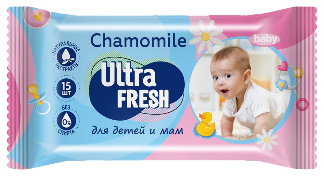 Влажные салфетки УЛЬТРА ФРЕШ Ромашка для детей и мам 15шт