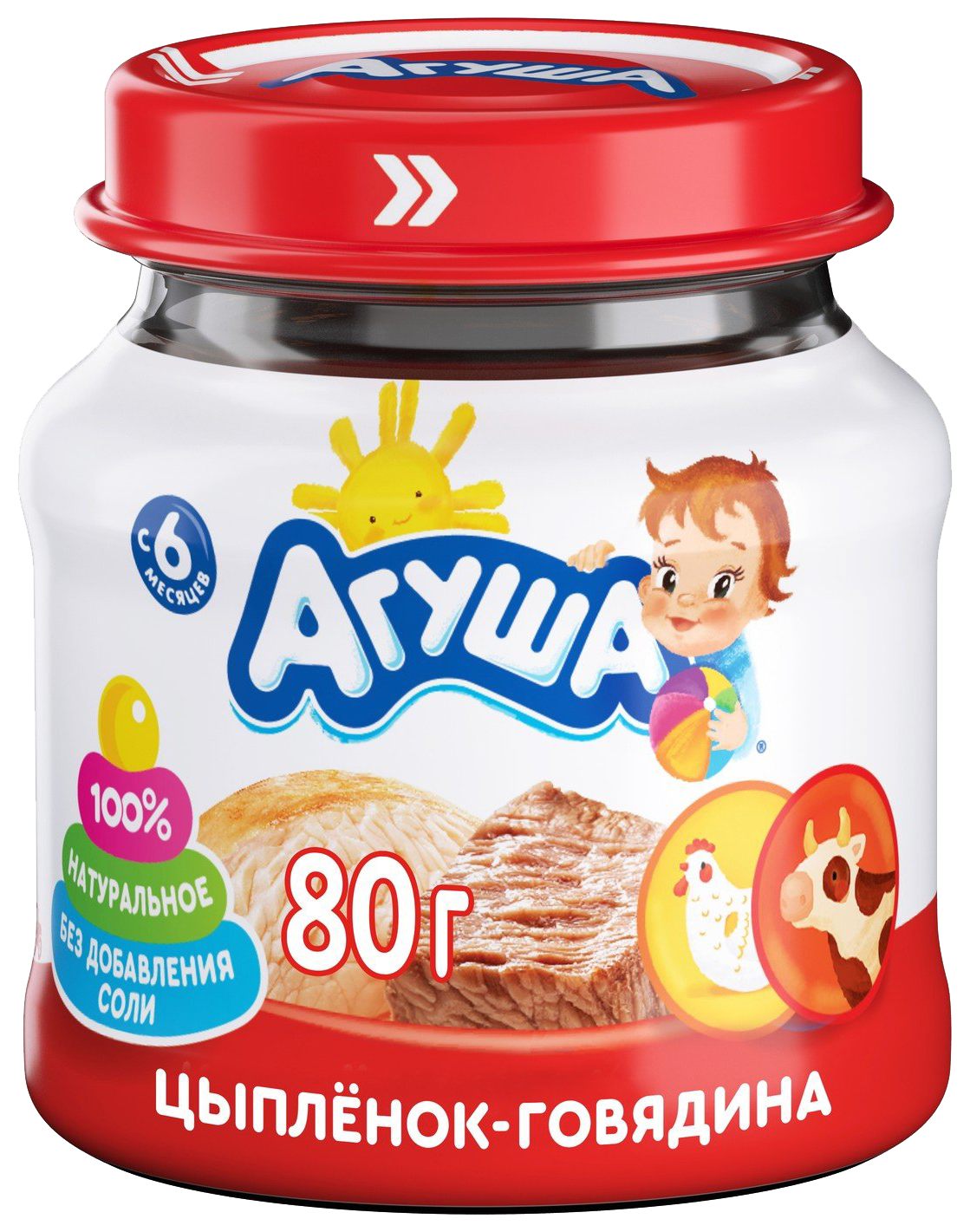 Пюре АГУША цыпленок говядина ст/б 80г