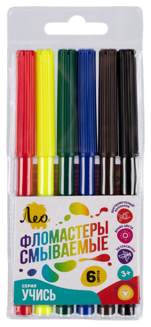 Фломастеры ЛЕО Учись смываемые 6цв арт.LSFP-06