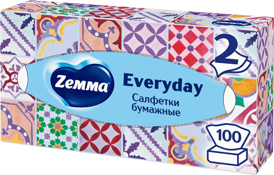 Салфетки бумажные ЗЕММА Эвридей 2сл карт/уп 100шт