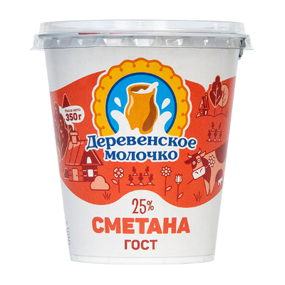 Сметана ДЕРЕВЕНСКОЕ МОЛОЧКО бзмж 25% стакан 350г