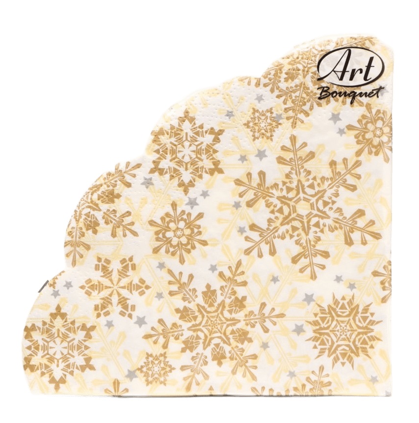 Салфетки АРТ БУКЕТ Золотые снежинки на бежевом рондо 3сл 12шт