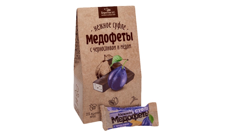 Набор конфет БЕРЕСТОВ Медофеты суфле с черносливом и медом в шоколадной глазури 150г