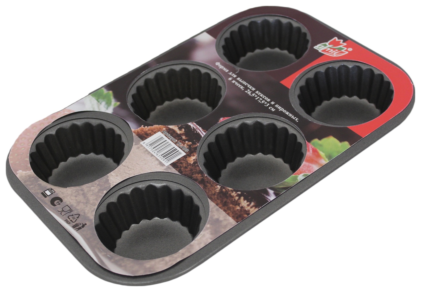 Форма для выпечки АТМИКС 6 ячеек 26.5*17.5*30см с антипригарным покрытием арт.YL-A03