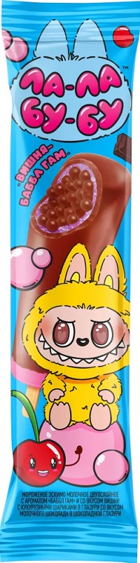 Мороженое ЛА-ЛА БУ-БУ вишня бабл-гам с шариками в глазури эскимо бзмж 60г