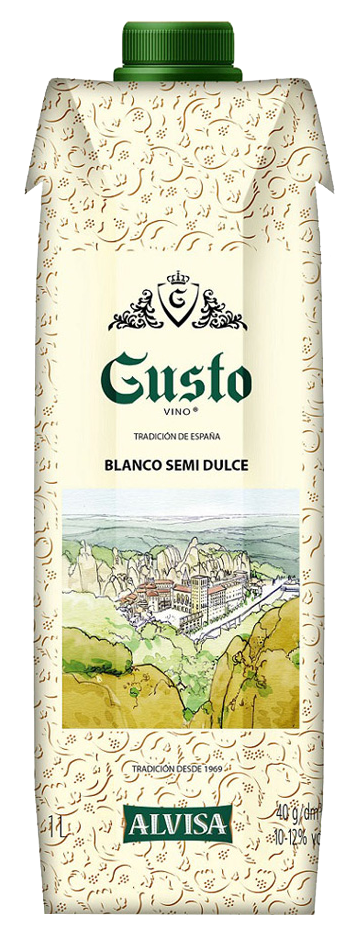 Вино ГУСТО белое п/сл 10-12% т/пак 1л