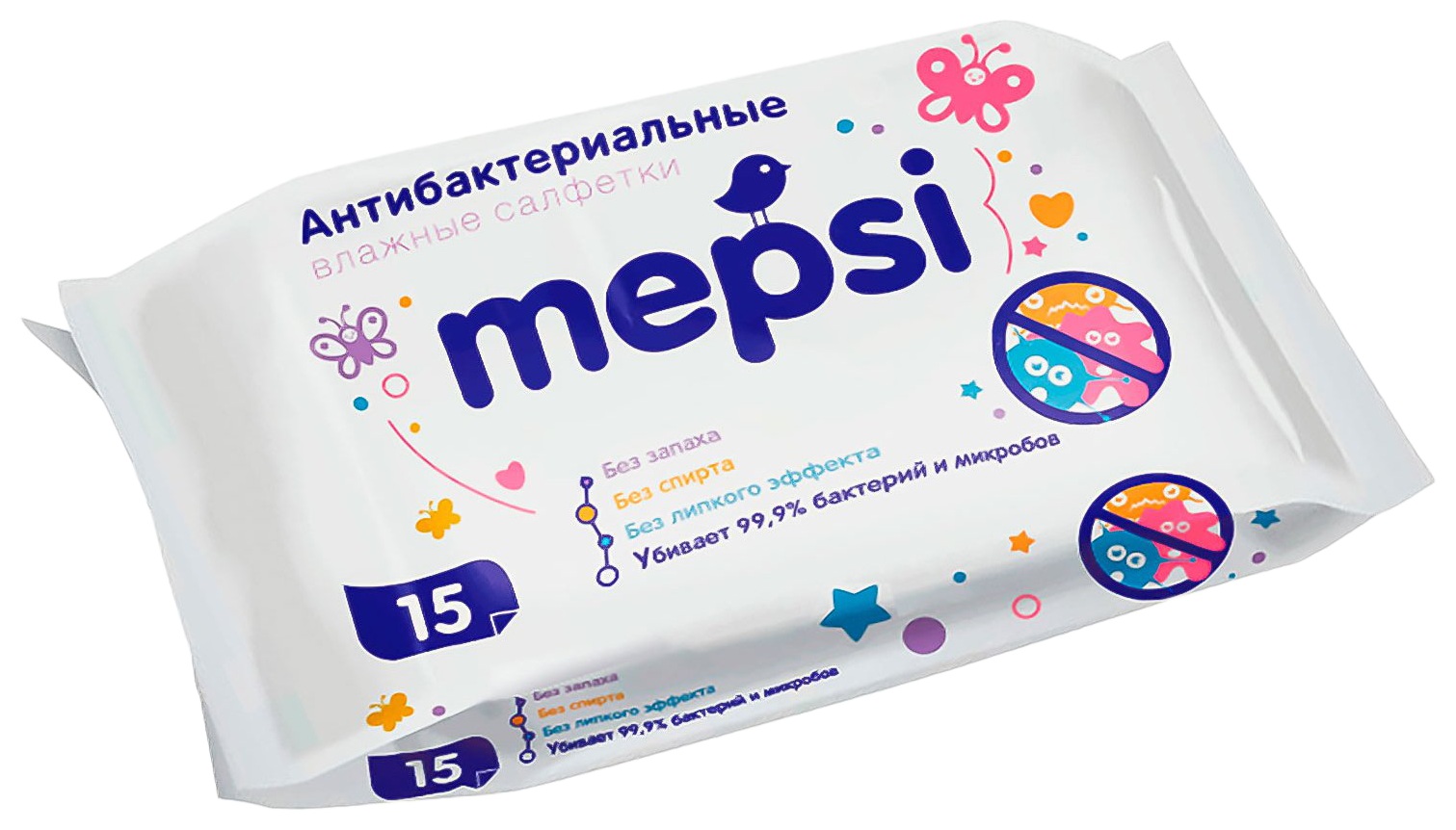 Влажные салфетки МЕПСИ антибактериальные 15шт