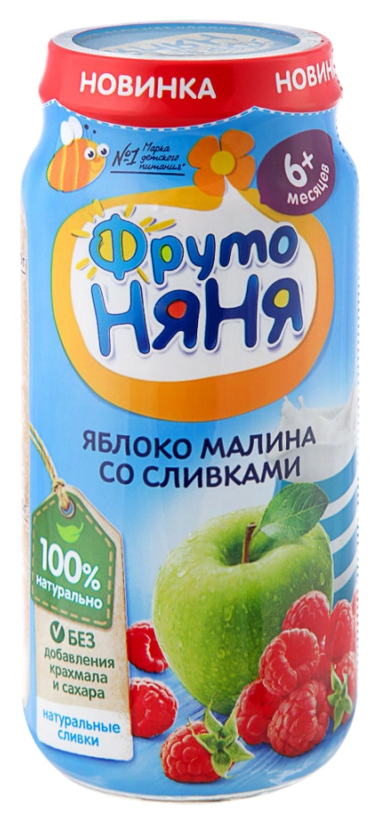 Пюре ФРУТОНЯНЯ яблоко малина сливки бзмж ст/б 250г