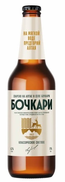 Пиво БОЧКАРИ Классическое светлое пастер 4.2% ст/б 0.44л