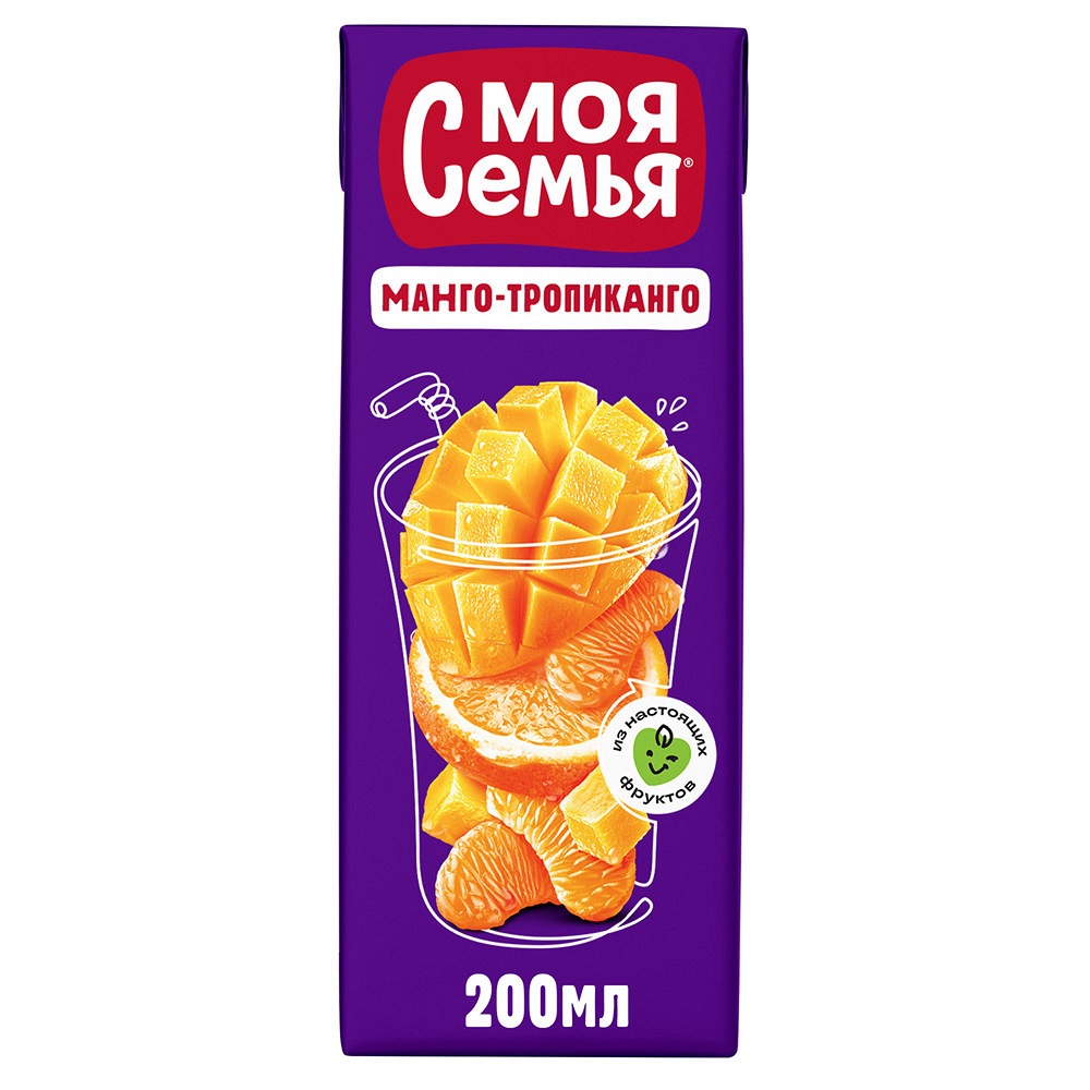 Напиток сокосодержащий МОЯ СЕМЬЯ апельсин мандарин манго 0.2л