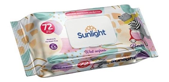 Влажные детские салфетки САНЛАЙТ Мишка с клапаном 72шт