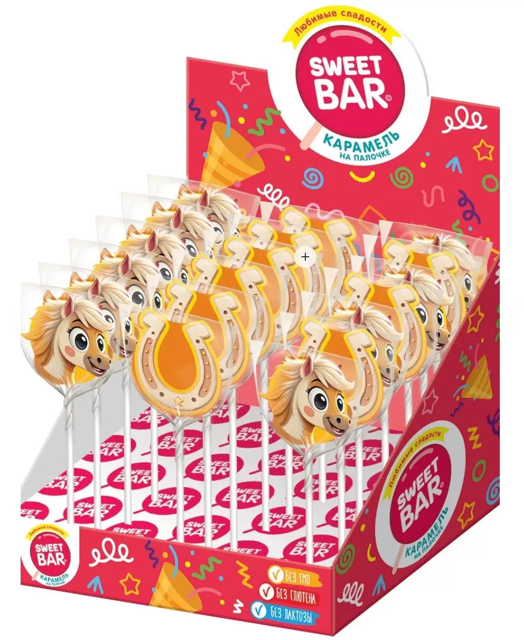 Карамель на палочке КОНФИТРЕЙД Свит бар в виде подковы и лошади 15г