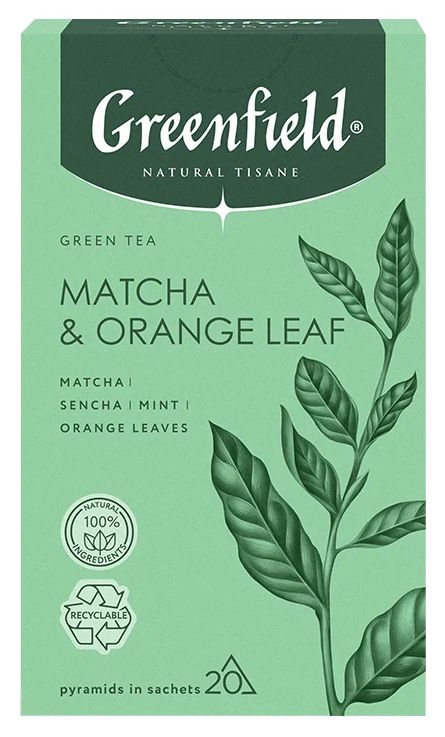 Чай ГРИНФИЛД Матча мята и листья апельсина зеленый 20пак
