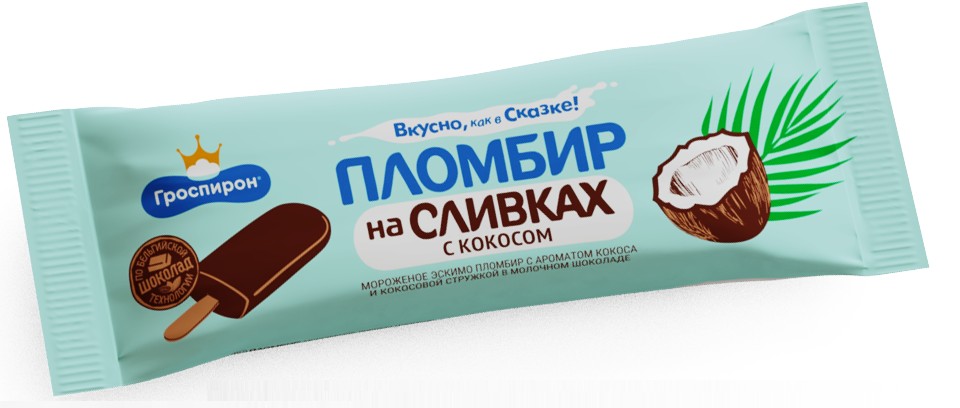 Мороженое ГРОСПИРОН Пломбир на сливках с кокосом бзмж эскимо 80г