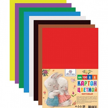 Картон цветной АТТОМИКС Ассорти А4 8л 8цв