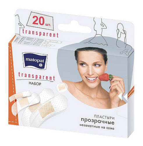 Набор пластырей МАТОПАТ Прозрачные 5 размеров 20шт