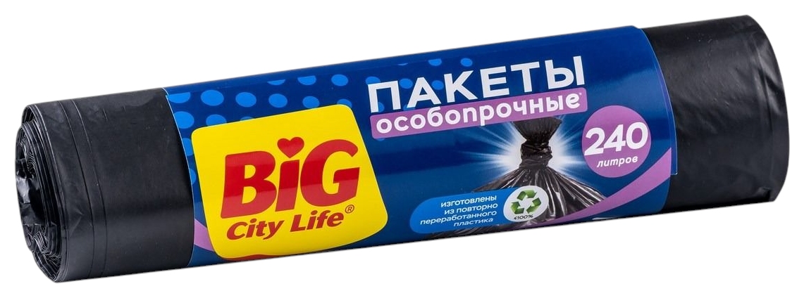 Пакеты для мусора БИГ СИТИ ЛАЙФ Особопрочные чёрные 240л 5шт