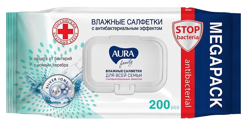 Влажные салфетки АУРА Фэмили 200шт
