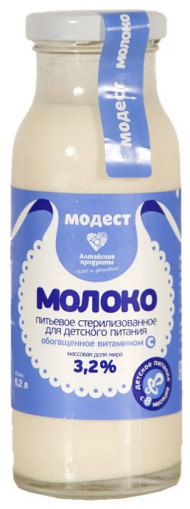 Молоко МОДЕСТ Детское с витамином С 3.2% бзмж ст/б 200мл
