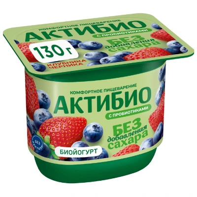Биойогурт АКТИБИО клубника черника безлактозный бзмж 3% 130г