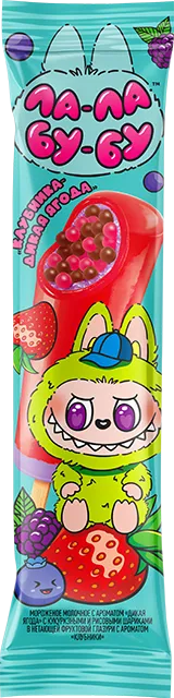Мороженое ЛА-ЛА БУ-БУ клубника дикая ягода с шариками в глазури эскимо бзмж 60г