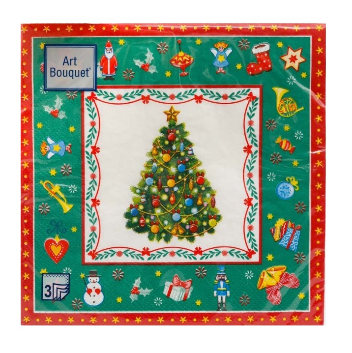 Салфетки АРТ БУКЕТ Новогодняя сказка на зеленом 33*33см 3сл 20шт