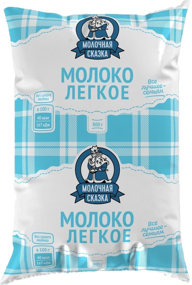 Молоко МОЛОЧНАЯ СКАЗКА Легкое пастер бзмж 1% п/пак 800г