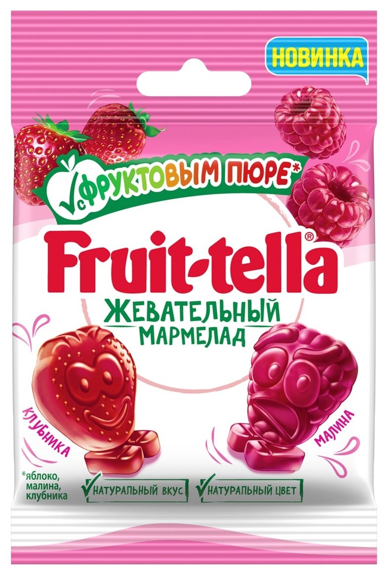 Жевательный мармелад ФРУТТЕЛЛА с фруктовым пюре клубника малина 36г