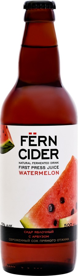 Сидр ФЕРН Яблочный со вкусом арбуза газированный п/сл 5% ст/б 0.5л