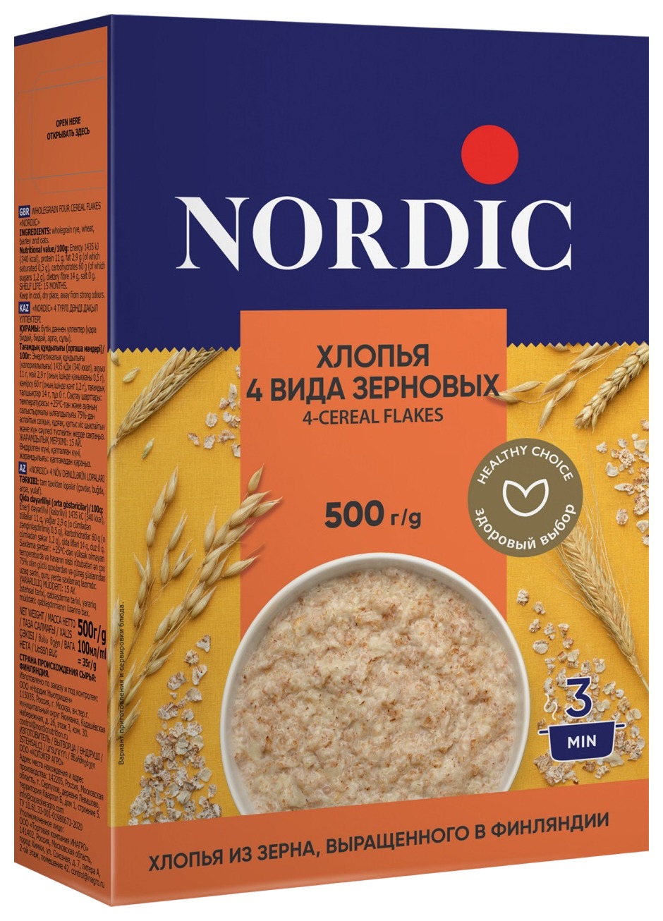 Хлопья НОРДИК 4 злака карт/уп 500г