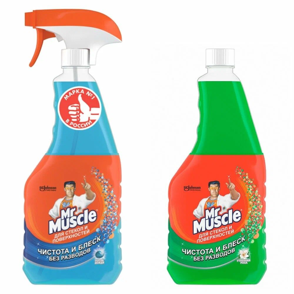 Набор средств для стекол МР.МУСКУЛ После дождя триггер 480мл+утренняя роса 530мл