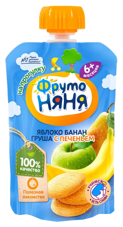 Пюре ФРУТОНЯНЯ яблоко банан груша печенье п/пак 90г