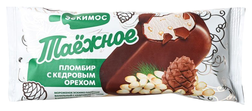 Мороженое ЭСКИМОС Наш пломбир на сливках Таежное с кедровым орехом в шоколадной глазури бзмж 15% 70г