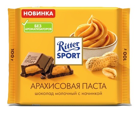 Шоколад РИТТЕР СПОРТ молочный арахисовая паста 100г