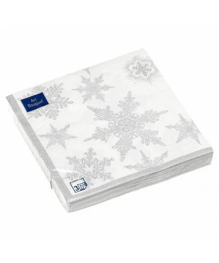 Салфетка АРТ БУКЕТ Снегопад серебро 33*33см 3сл 20шт