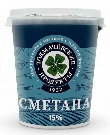 Сметана ТОЛМАЧЕВСКИЕ ПРОДУКТЫ бзмж 15% стакан 300г