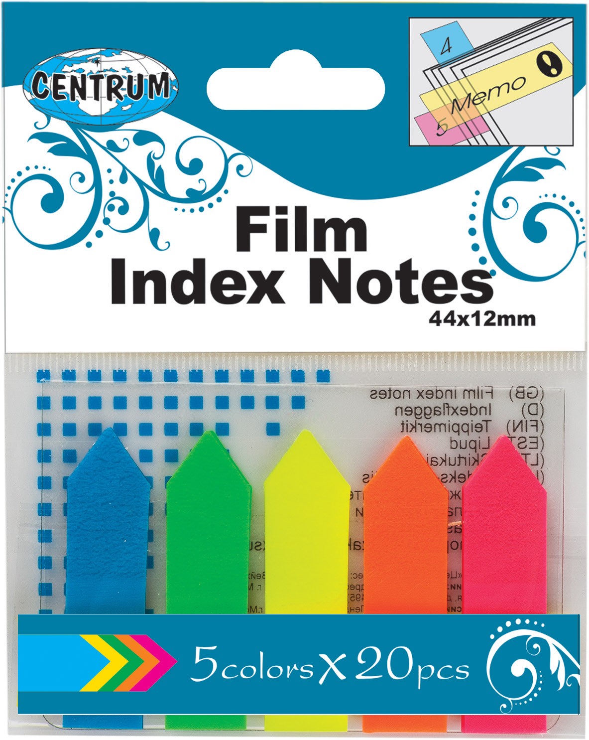 Листки-индексы ЦЕНТРУМ 5цв 20л арт.83506