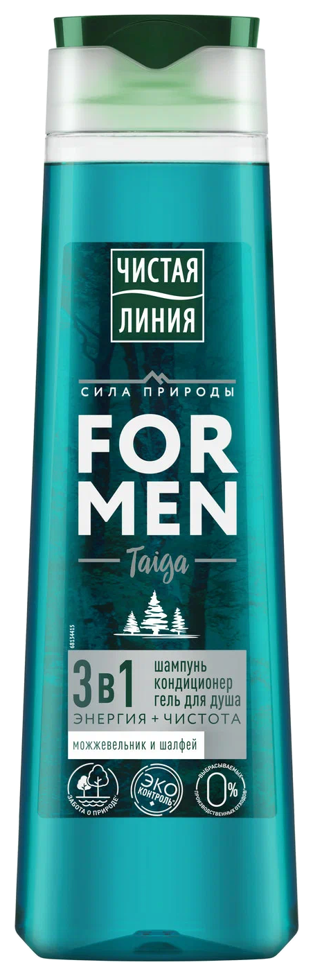 Гель для душа и шампунь и кондиционер ЧИСТАЯ ЛИНИЯ Энергия и чистота 3в1 400мл