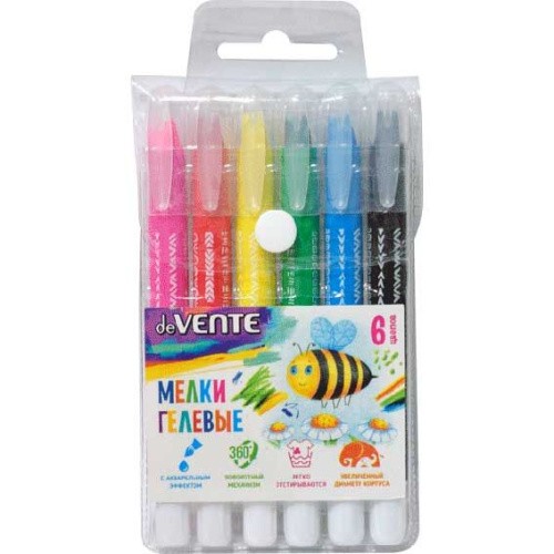 Мелки гелевые ДЕВЕНТЕ ультрамягкие с акварельным эффектом 6цв арт.8081900
