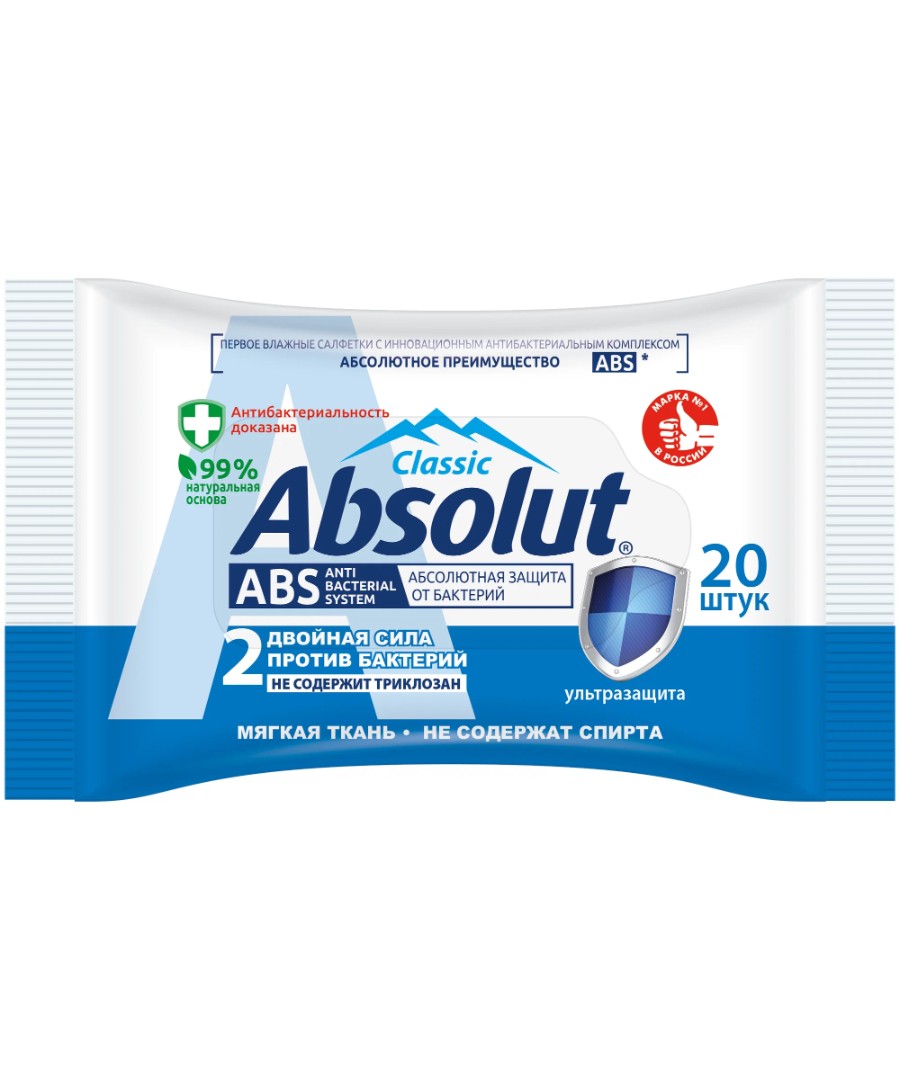 Влажные салфетки АБСОЛЮТ Антибактериальные 20шт