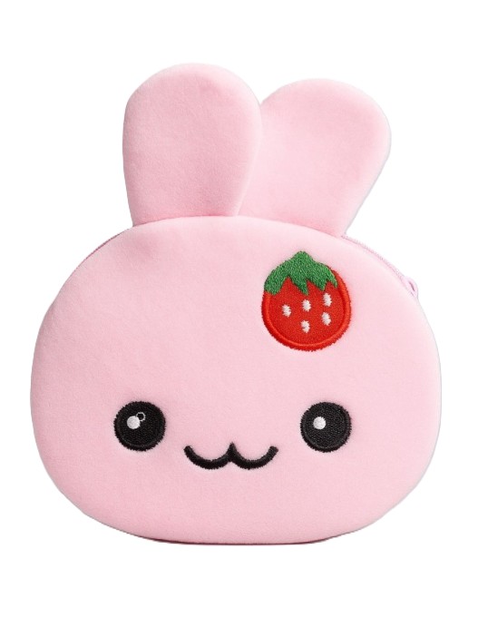 Кошелек МИЛОТА Кролик с клубникой розовый 11*10см плюшевый арт.CY023