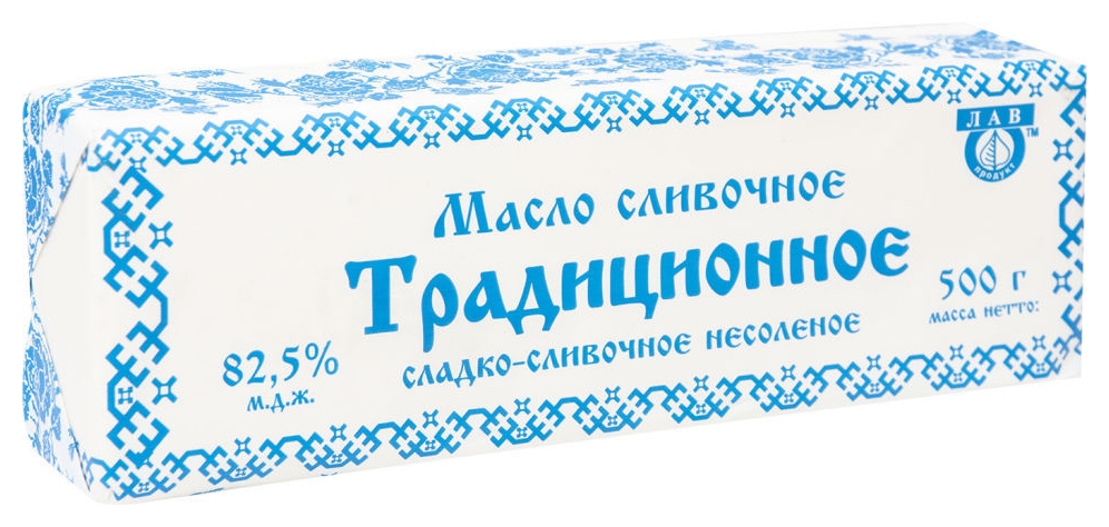 Масло сладко-сливочное ЛАВ-ПРОДУКТ Традиционное несоленое бзмж 82.5% 500г