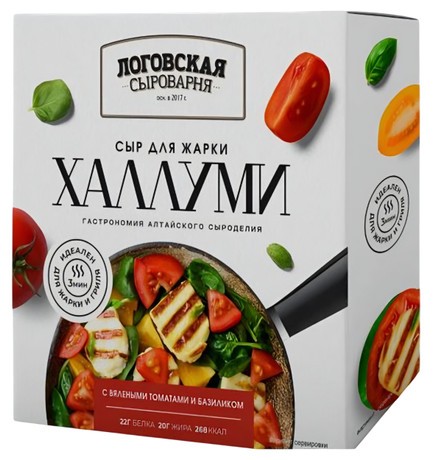 Сыр ЛОГОВСКАЯ СЫРОВАРНЯ Халлуми с вялеными томатами и базиликом бзмж 40% 140г