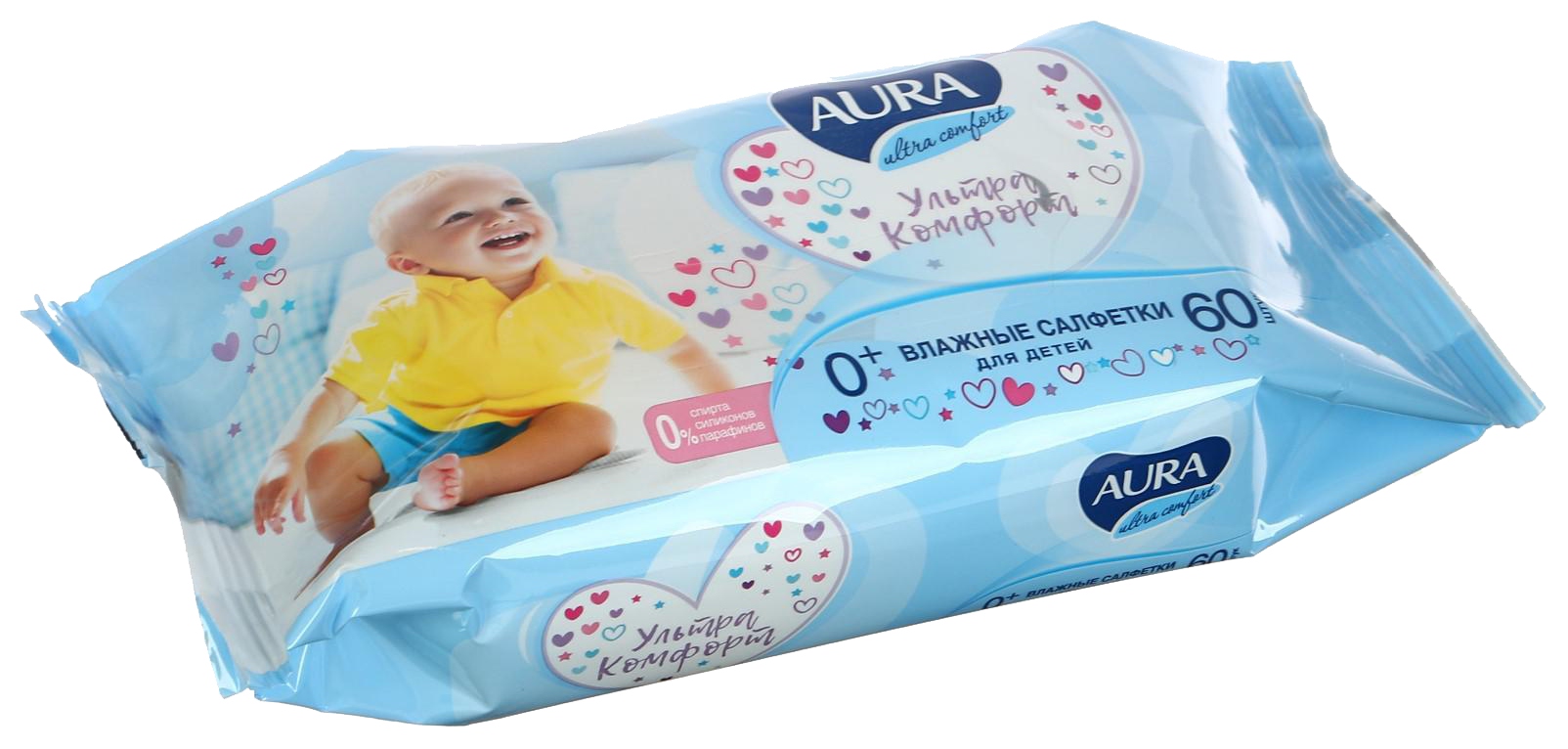 Влажные детские салфетки АУРА Ультра комфорт 60шт