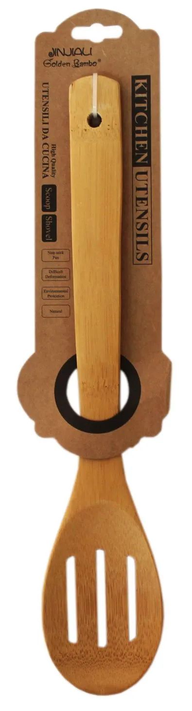 Ложка кулинарная НАТАМ бамбук с прорезями 300мм арт.369