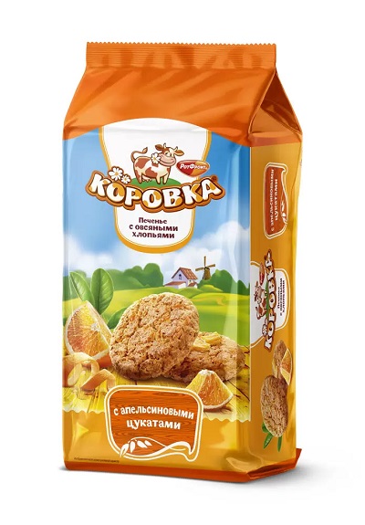 Печенье КОРОВКА овсяные хлопья цукаты 152г